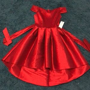 Off shoulder high low formal red dress